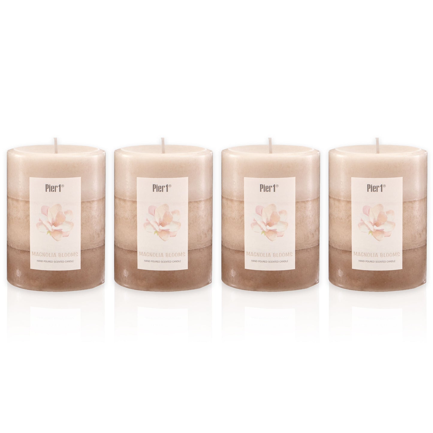 Pier 1 Magnolia Blooms 3X4 Layered Set of 4 Pillar Candles