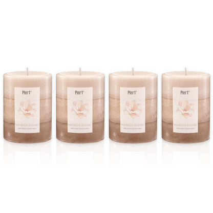 Pier 1 Magnolia Blooms 3X4 Layered Set of 4 Pillar Candles