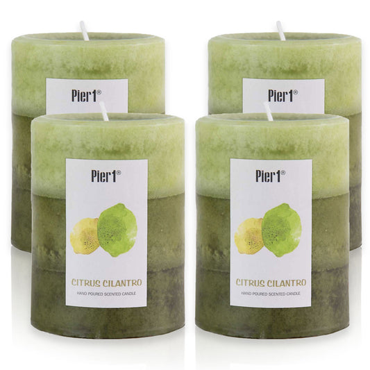 Pier 1 Citrus Cilantro 3x4 Layered Set of 4 Pillar Candles