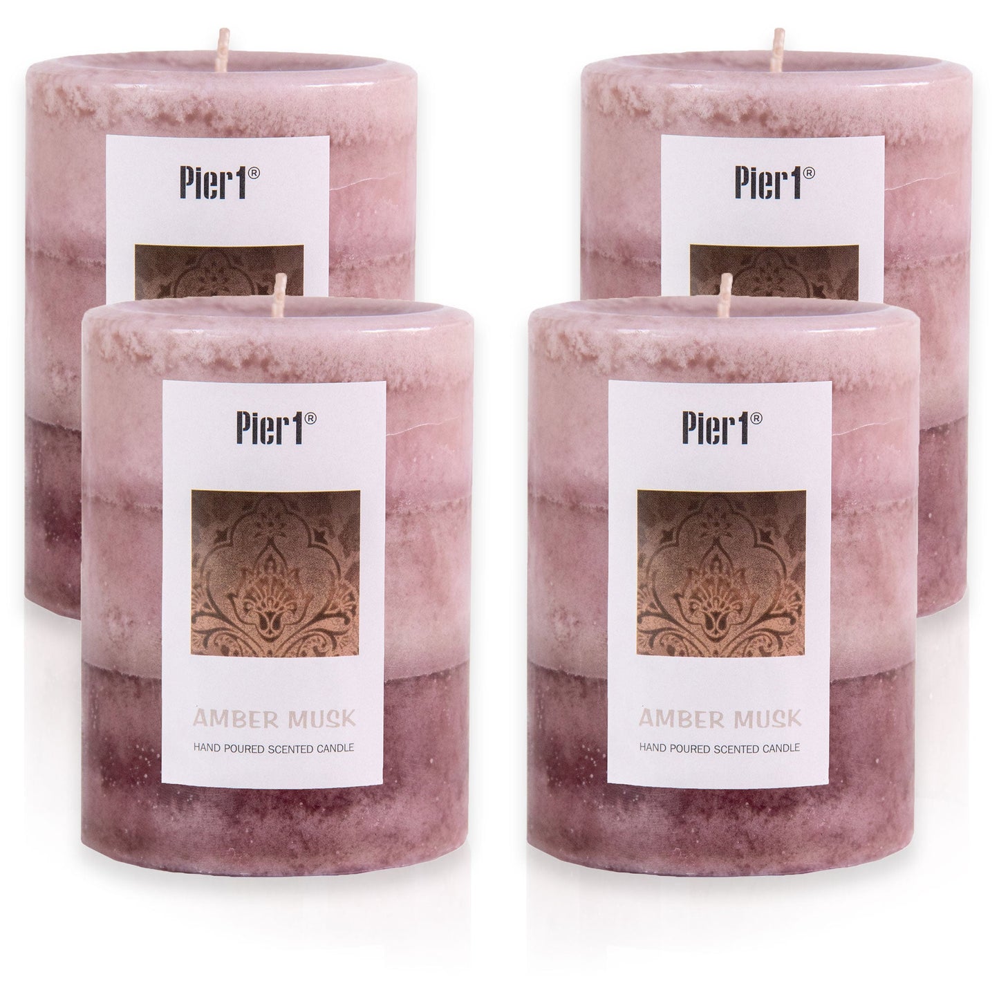 Pier 1 Amber Musk 3x4 Layered Set of 4 Pillar Candles